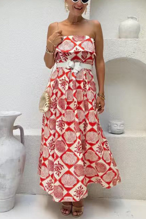 Strapless Tube Marine Life Print Maxi Dress