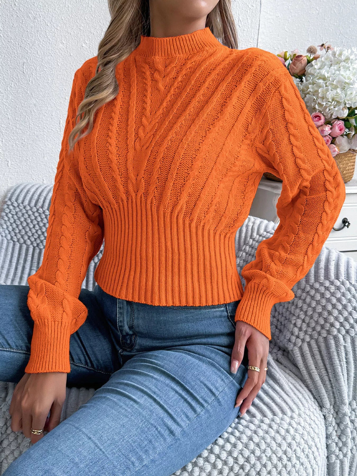 Cable Knit Mock Neck Sweater