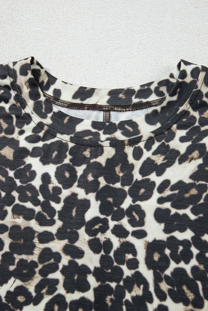 Leopard Round Neck Top And Shorts Set
