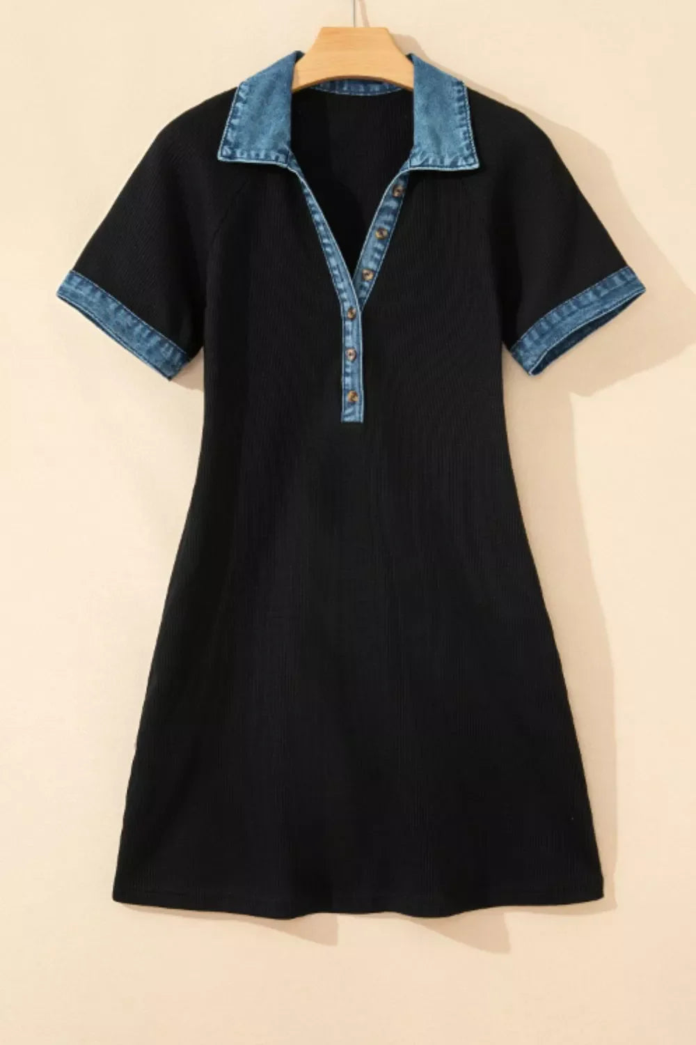 Casual Denim Trim Button-Down Mini Dress