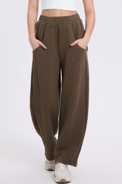 Basic Bae Elastic Waist Straight Leg Pants With Pockets