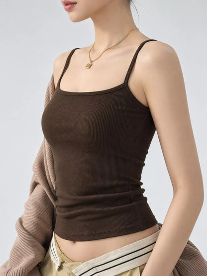 Slim-Fit Ribbed Square Neck Cami Top