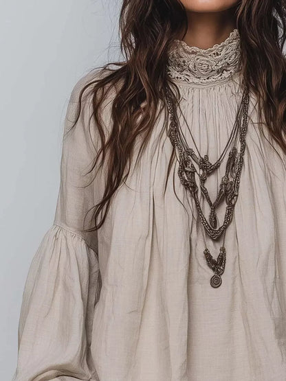 Full Size Lace Mock Neck Long Sleeve Blouse Plus Size