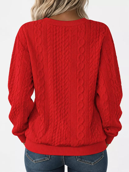 Full Size Quarter-Zip Cable Knit Sweatshirt Plus Size