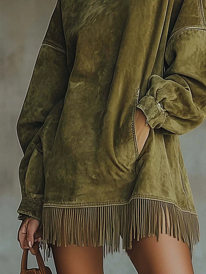 Fringe Turtleneck Long Sleeve Dress