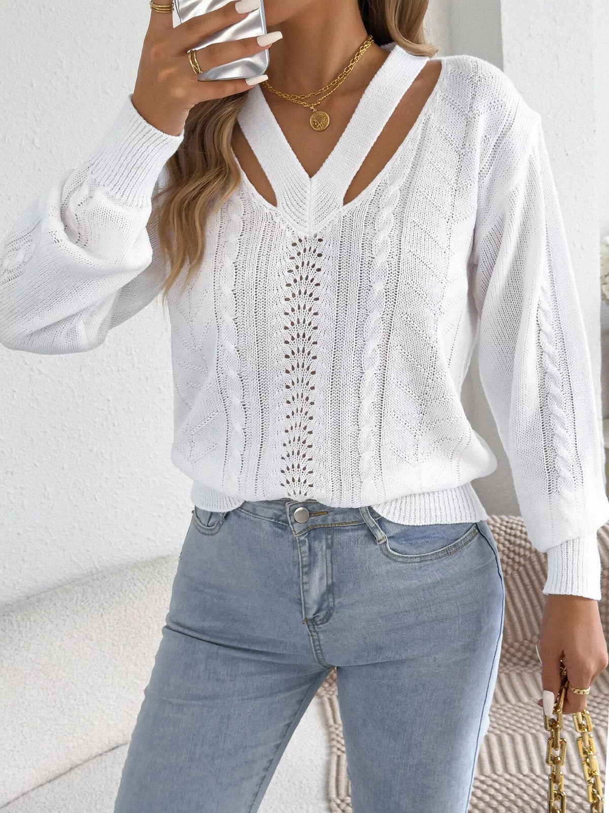 Cut-Out Cable Knit Sweater
