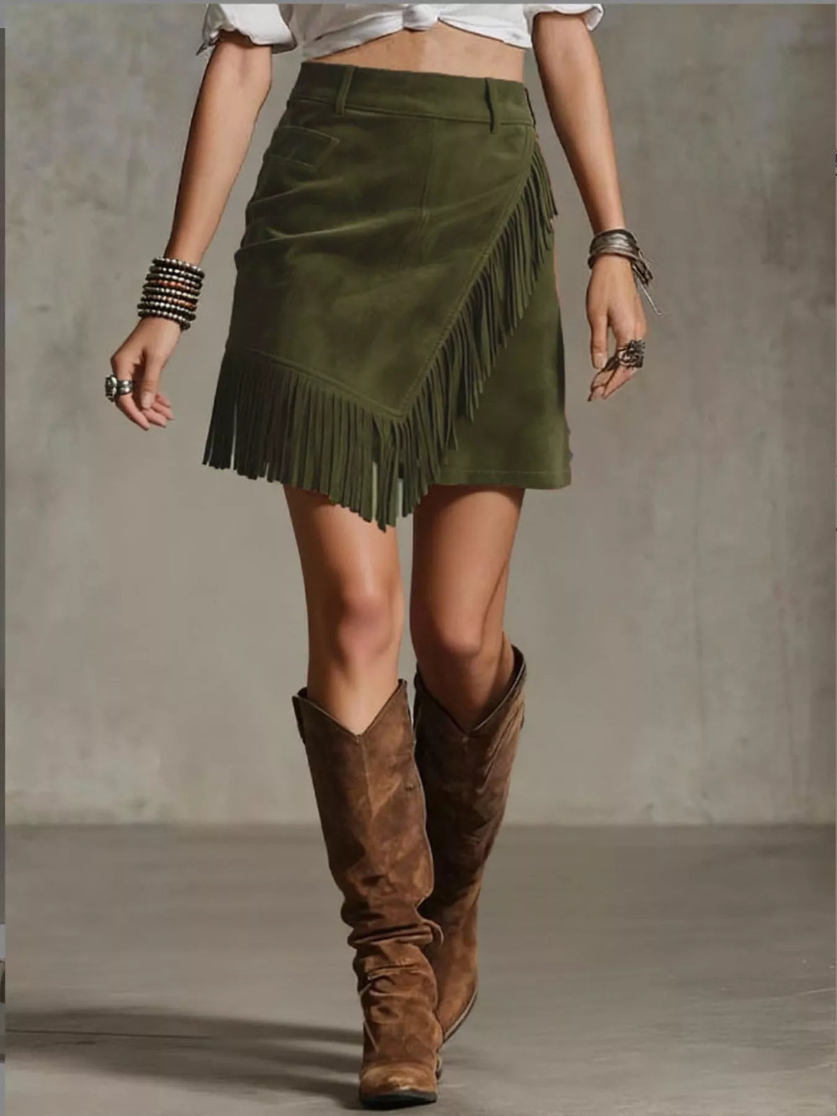 Fringed Wrap Mini Skirt
