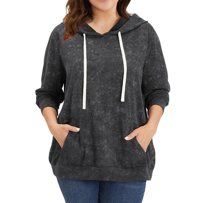Plus Size Long-sleeved Pullover Hoodie with Pockets and Drawstring