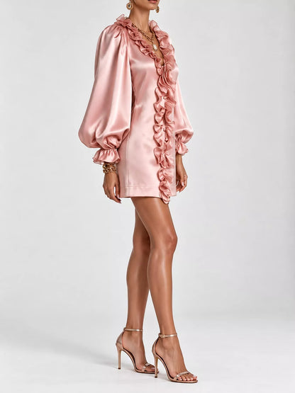Ruffle Trim Puff Sleeve Mini Dress