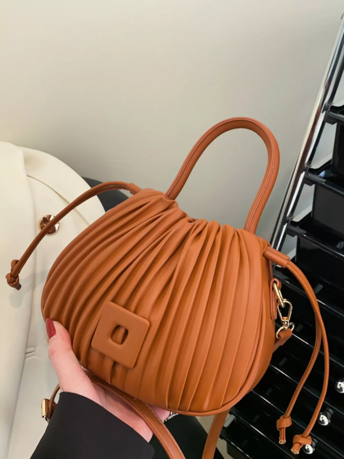 Pleated Bucket Crossbody Bag with