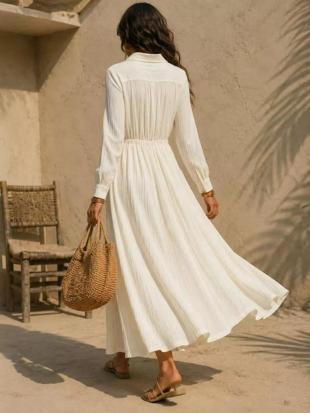 Button-Down Textured Maxi Shirt Dress