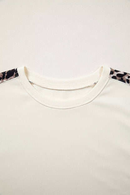 Leopard Block Patchwork Uneven Hem Short Sleeve Top