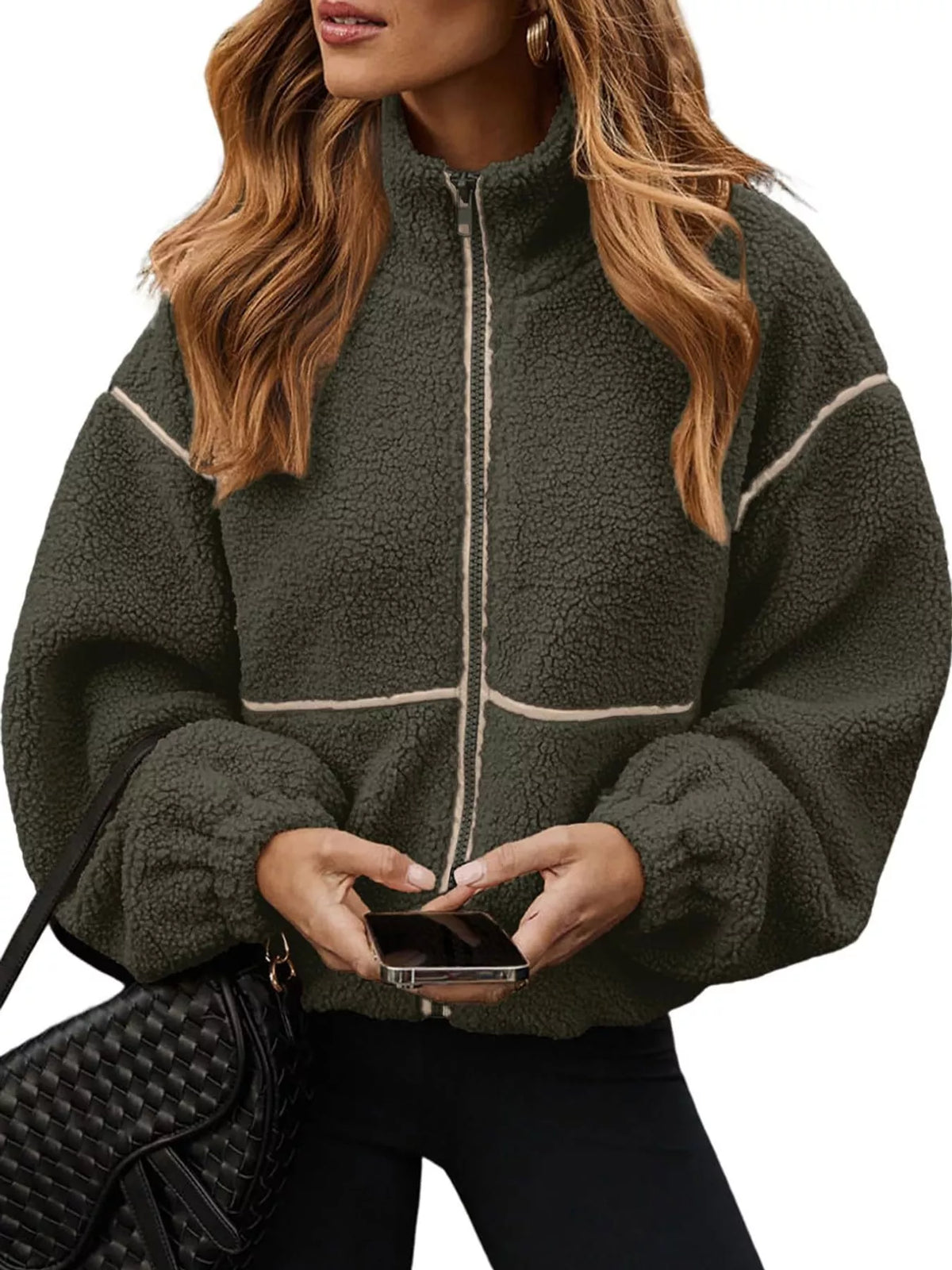 Stand Collar Cozy Sherpa Fleece Zip-Up Jacket
