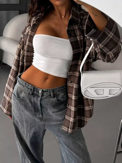 Plaid Button-Down Shirt with Detachable Sleeves