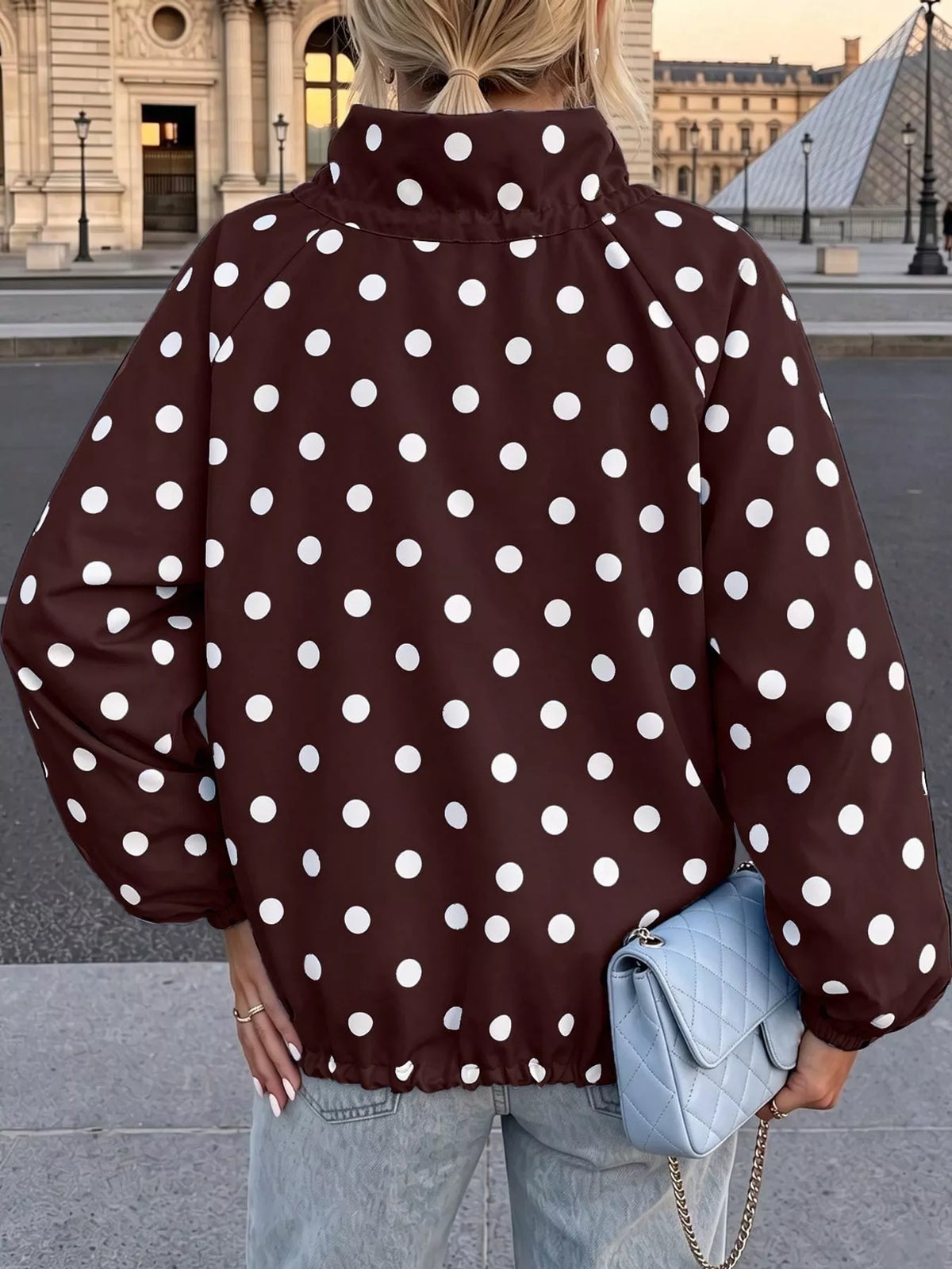 Polka Dot Zip Up Hooded Jacket
