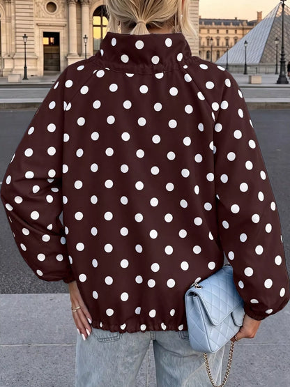 Polka Dot Zip Up Hooded Jacket