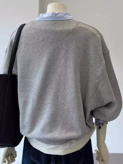 Polo-Collar Layered-Look Sweatshirt
