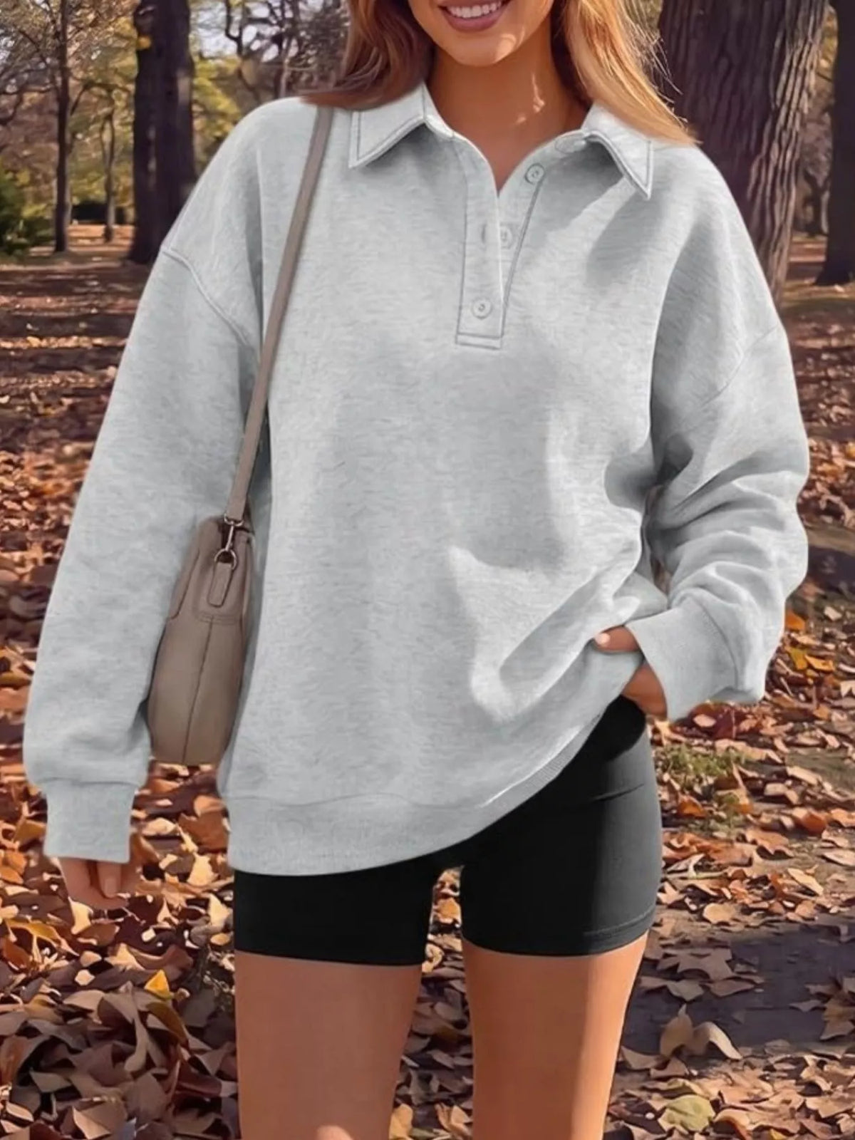 Button Detail Dropped Shoulder Sweatshirt