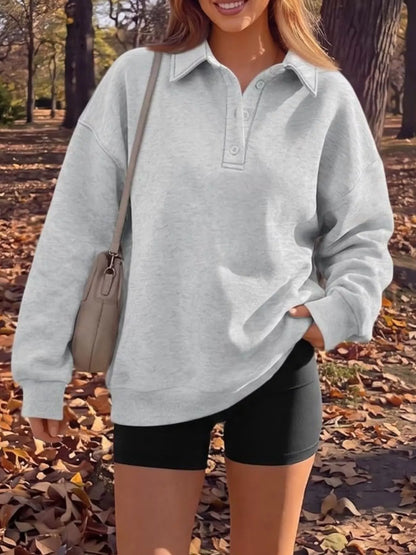 Button Detail Dropped Shoulder Sweatshirt