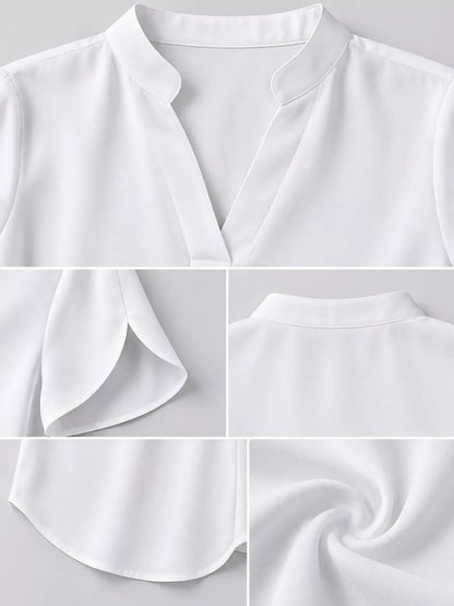 Notched Slit Short Sleeve Blouse