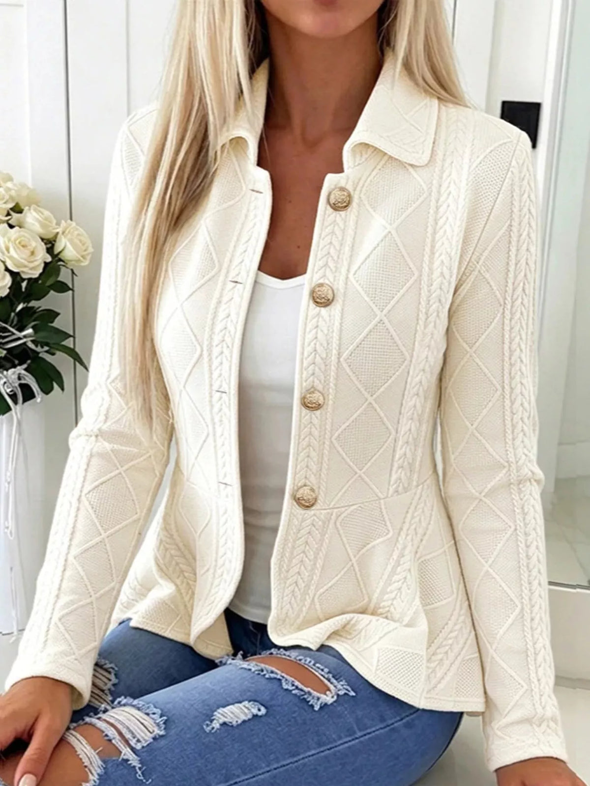 Cable-Knit Button Up Cardigan