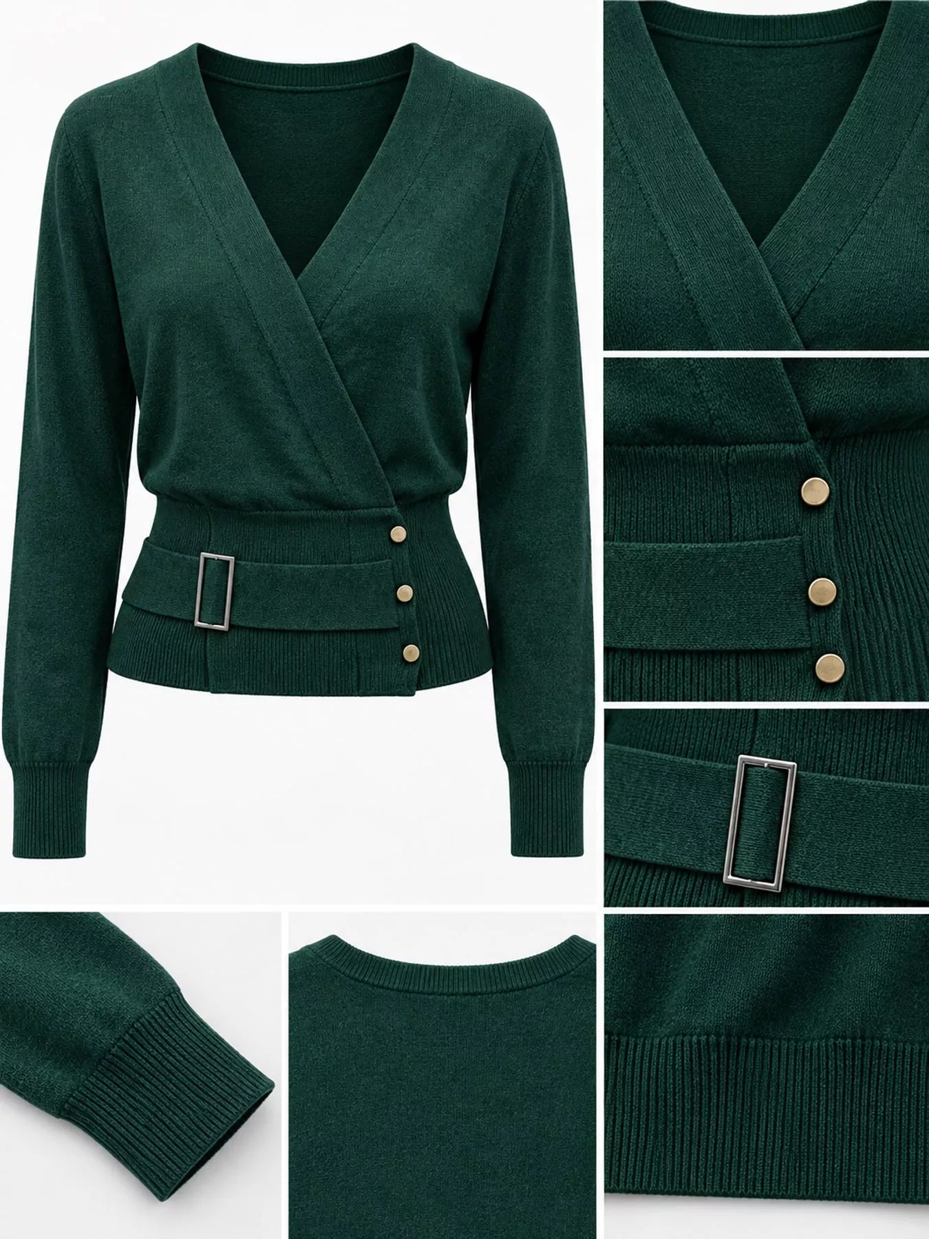 Surplice Elastic Waist Long Sleeve Knit Top