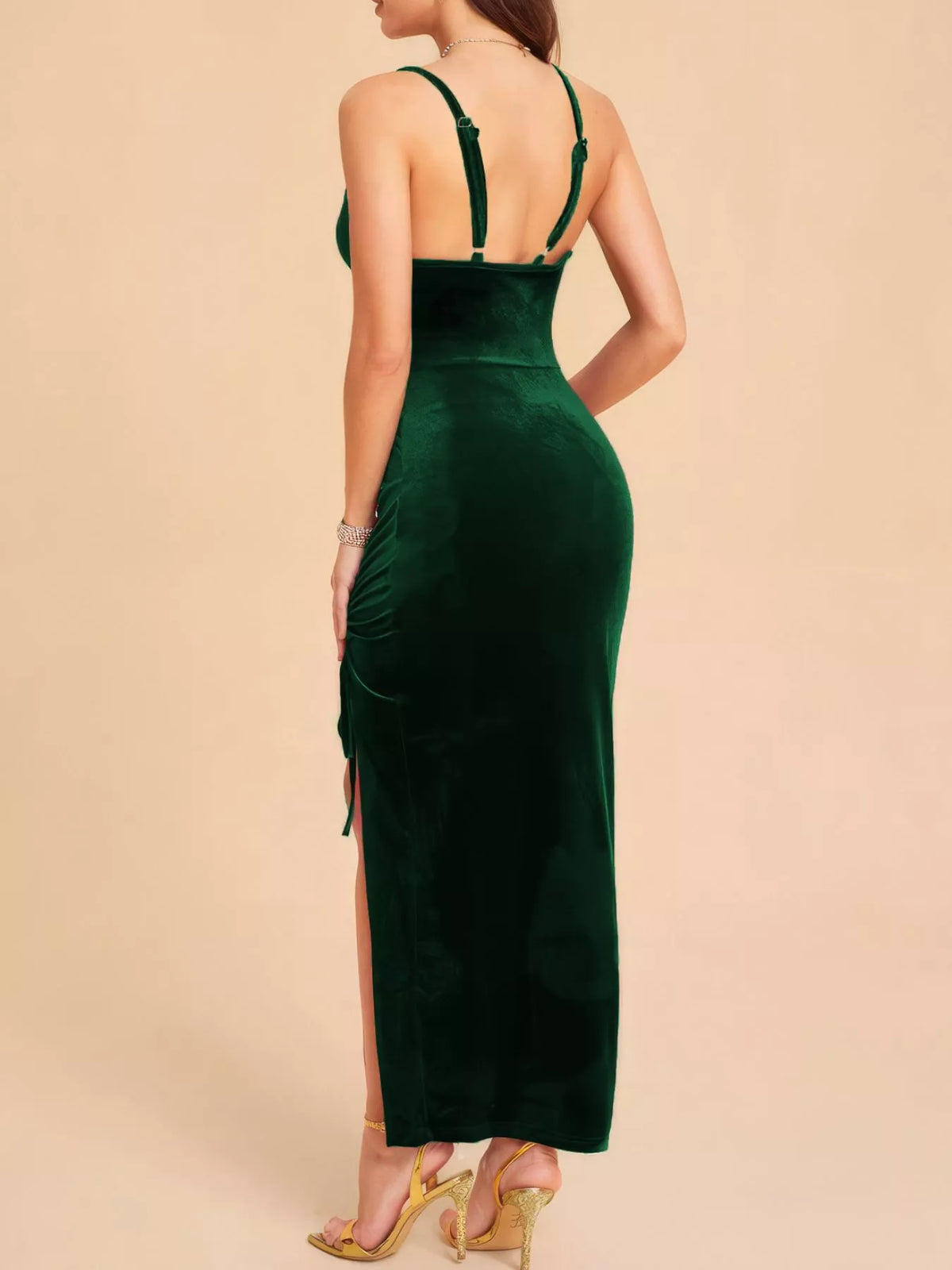 Velvet Ruched Dress with High Slit