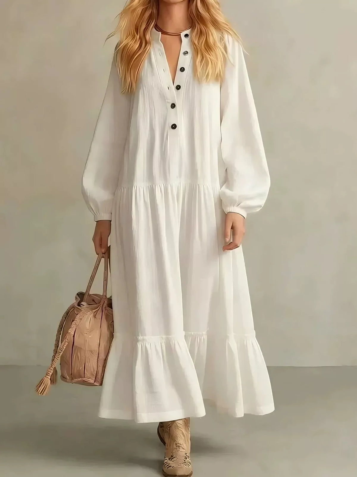 Button Front Tiered Maxi Dress
