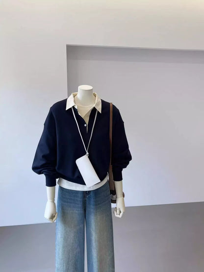 Polo-Collar Layered-Look Sweatshirt