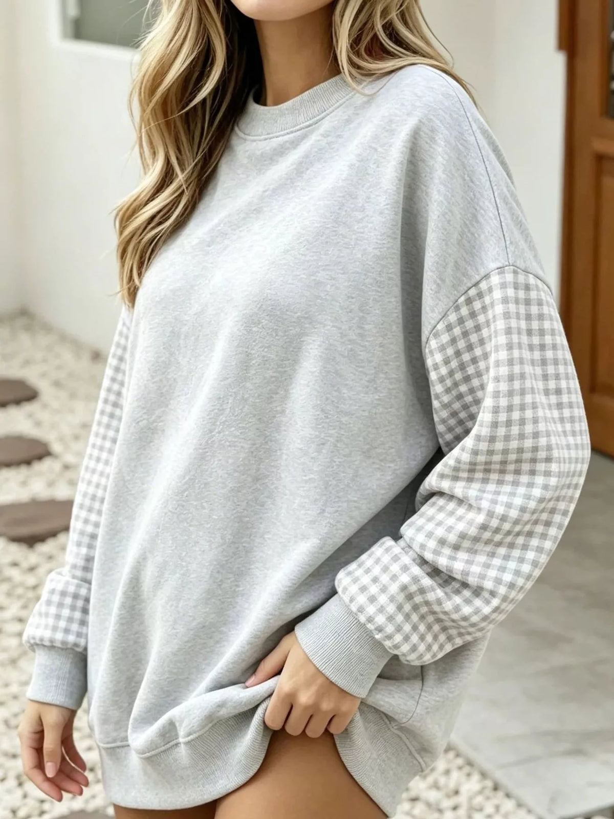 Plaid Dropped Shoulder Sweatshirt