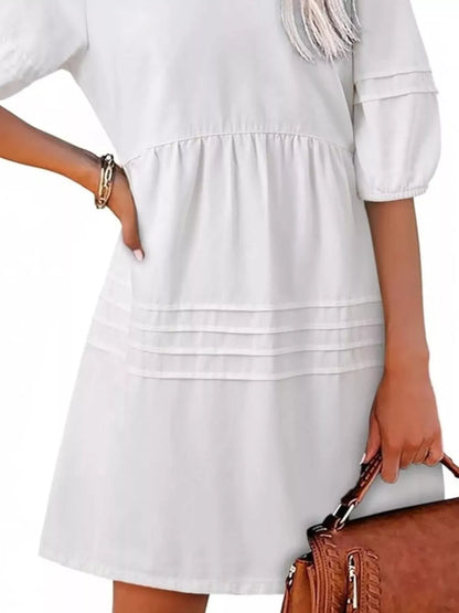Casual V-Neck Puff Sleeve Denim Mini Dress