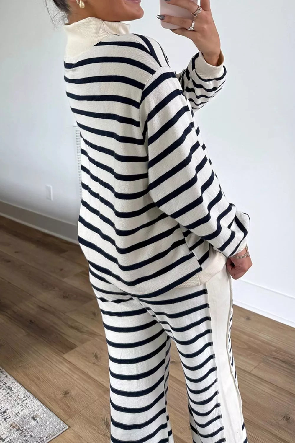 Striped Long Sleeve Top and Wide-Leg Pants Set