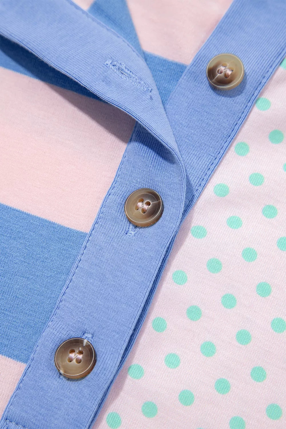 Striped Polka Dot Patchwork Polo Collar Long Sleeve Top