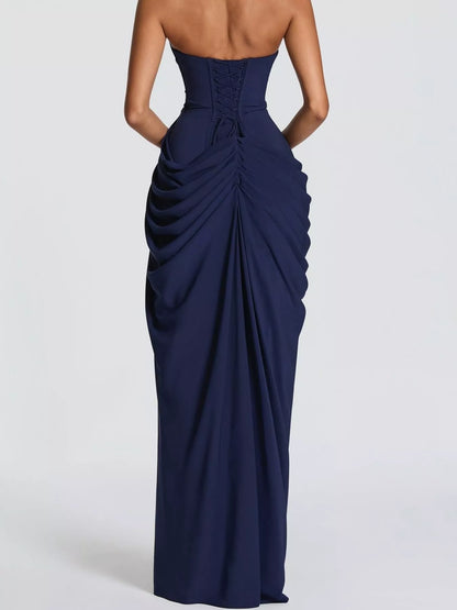 Elegant Strapless Ruched High-Slit Evening Dress