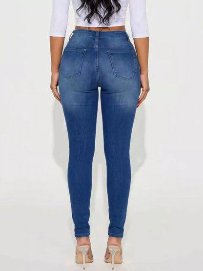 High-Waisted Distressed Skinny Jeans