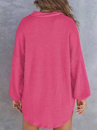 Waffle Knit Button Detail T-Shirt with Pocket