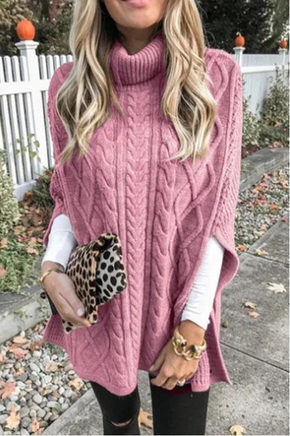 Clidresse Turtleneck Cable Cloak Poncho Sweater