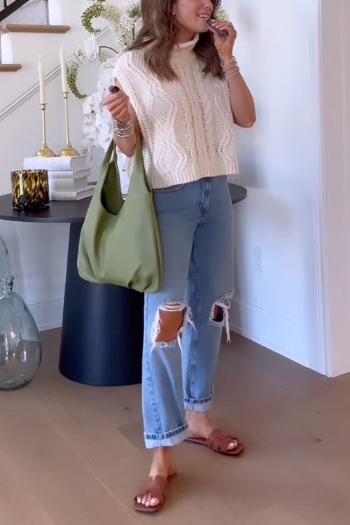 Turtleneck Cable Knit Sweater Vest