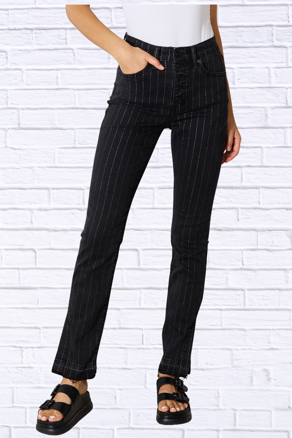 Striped Pants with Pockets Black