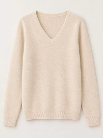 Elegant V-Neck Long Sleeve Soft Knit Top