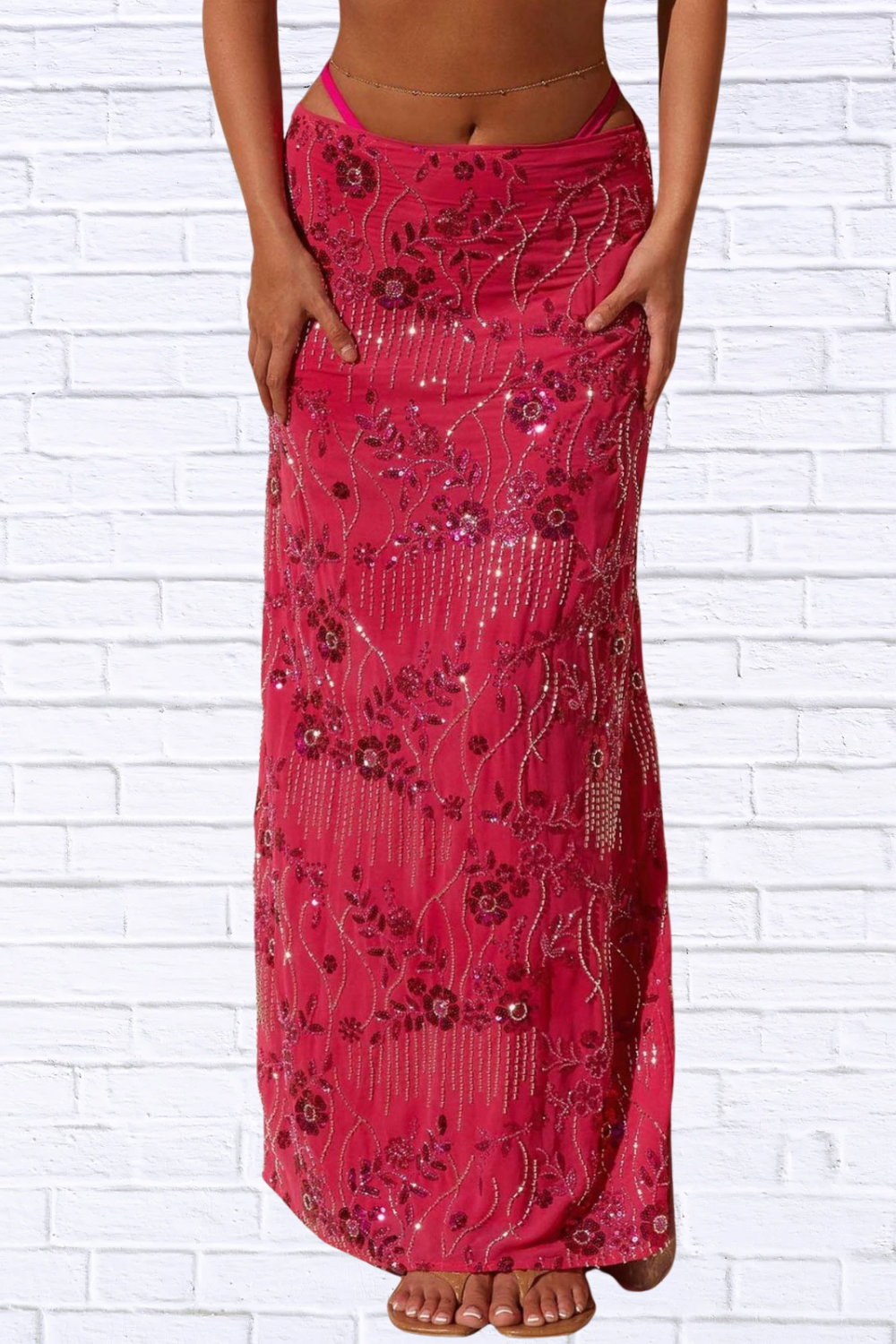 Sequin Embroidered Maxi Skirt for Women | Elegant Boho Floral Long Skirt | Flowy Statement Evening & Vacation Skirt