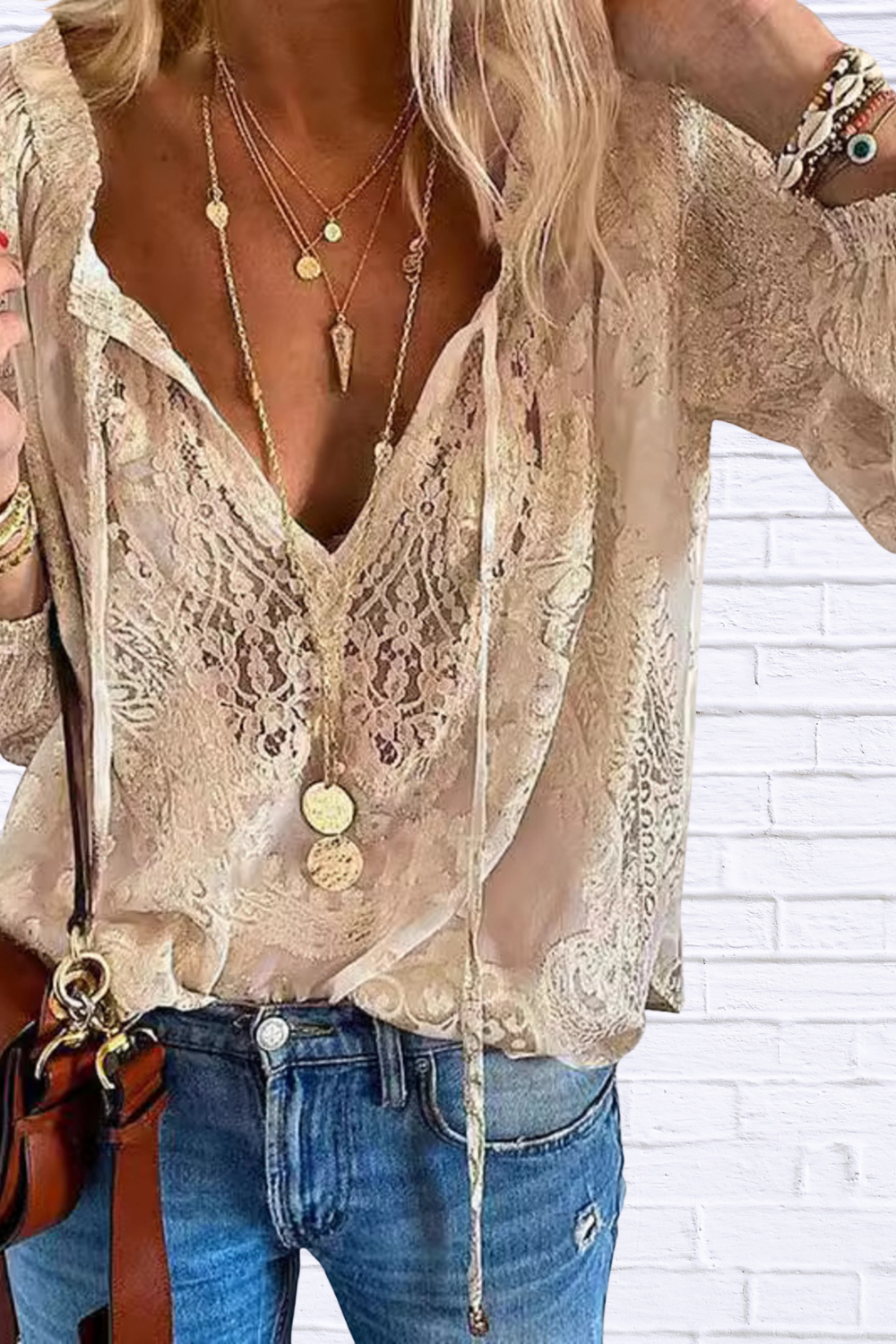 Lace Tie-Neck Blouse