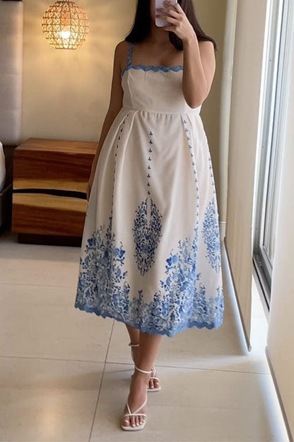Ric Rac Trim Bow Back Floral Print Midi Cami Dress