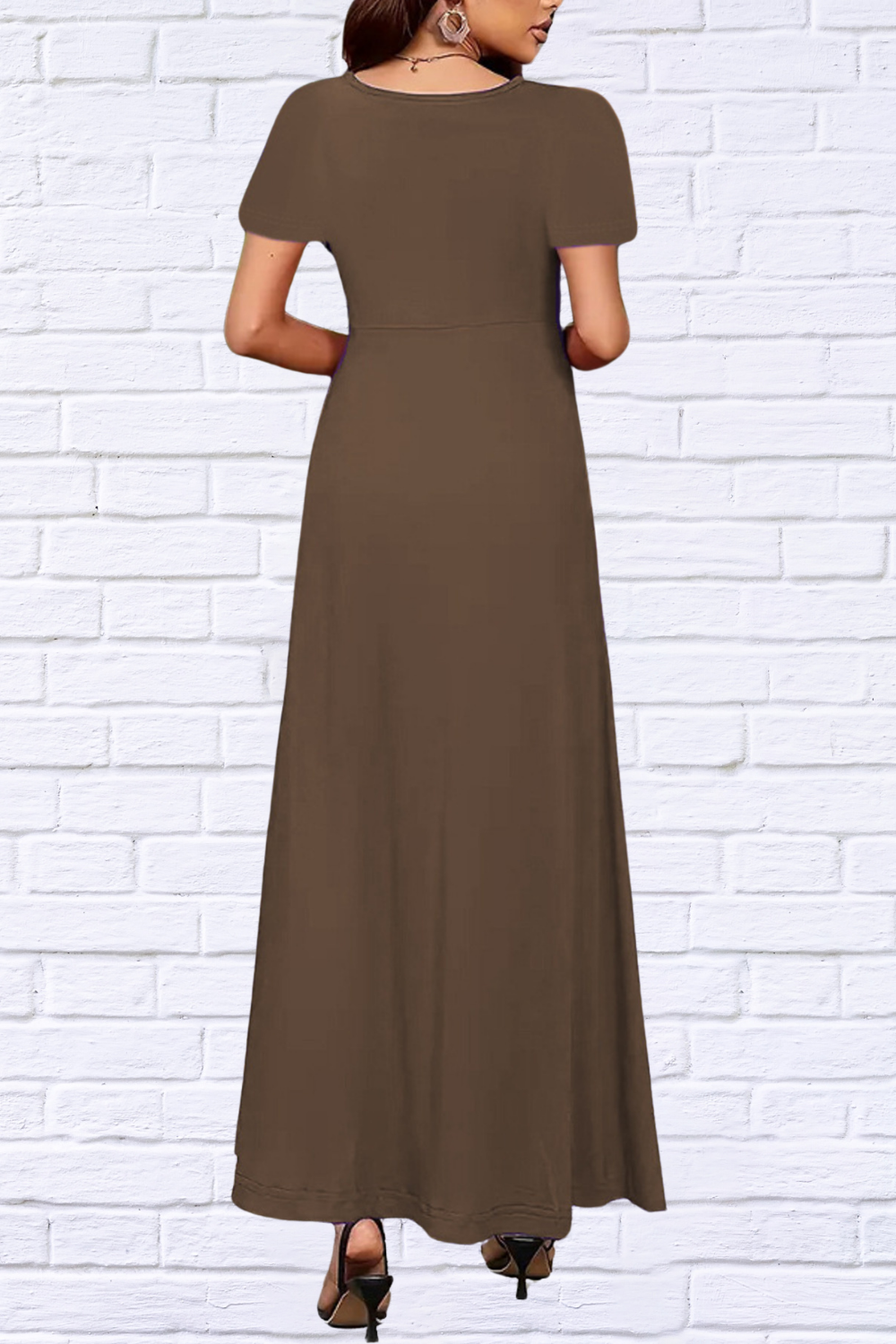 Full Size Round Neck Short Sleeve A-Line Maxi Dress Plus Size