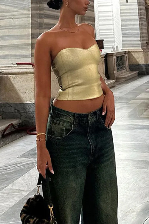 Strapless Metallic Crop Tube Top