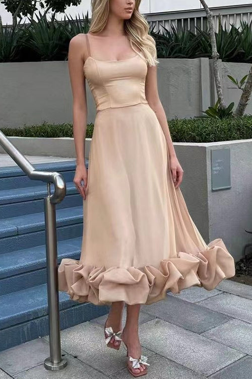 Spaghetti Strap Flounce Hem Bustier Midi Dress