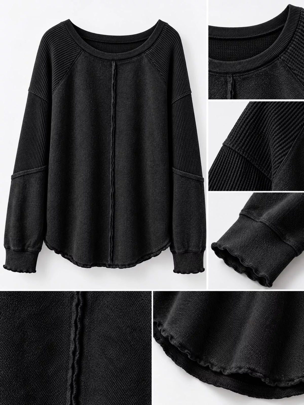 Waffle Knit Raglan Sleeve Sweatshirt