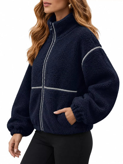 Stand Collar Cozy Sherpa Fleece Zip-Up Jacket