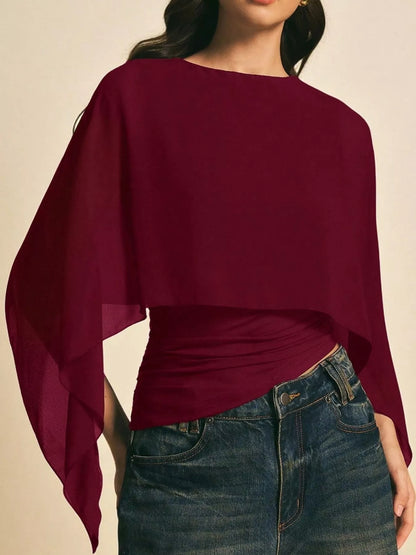 Cape Sleeve Round Neck Blouse