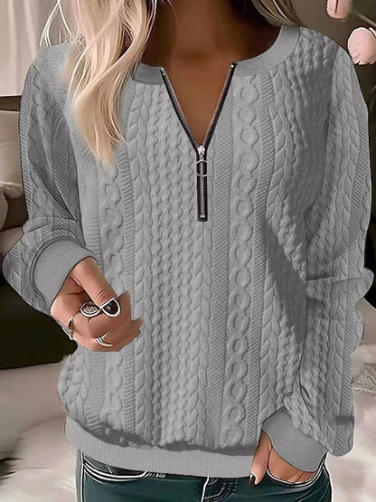 Full Size Quarter-Zip Cable Knit Sweatshirt Plus Size